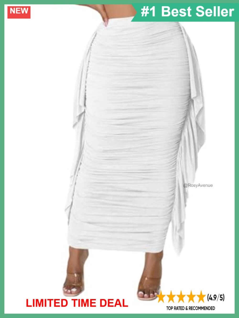 High Waist Ruched Side Ruffle Pencil Maxi Skirt Bodycon